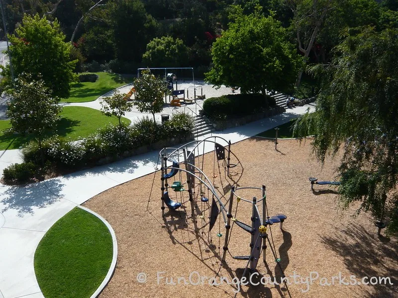 aerial view of playground from top of rocketship play structure