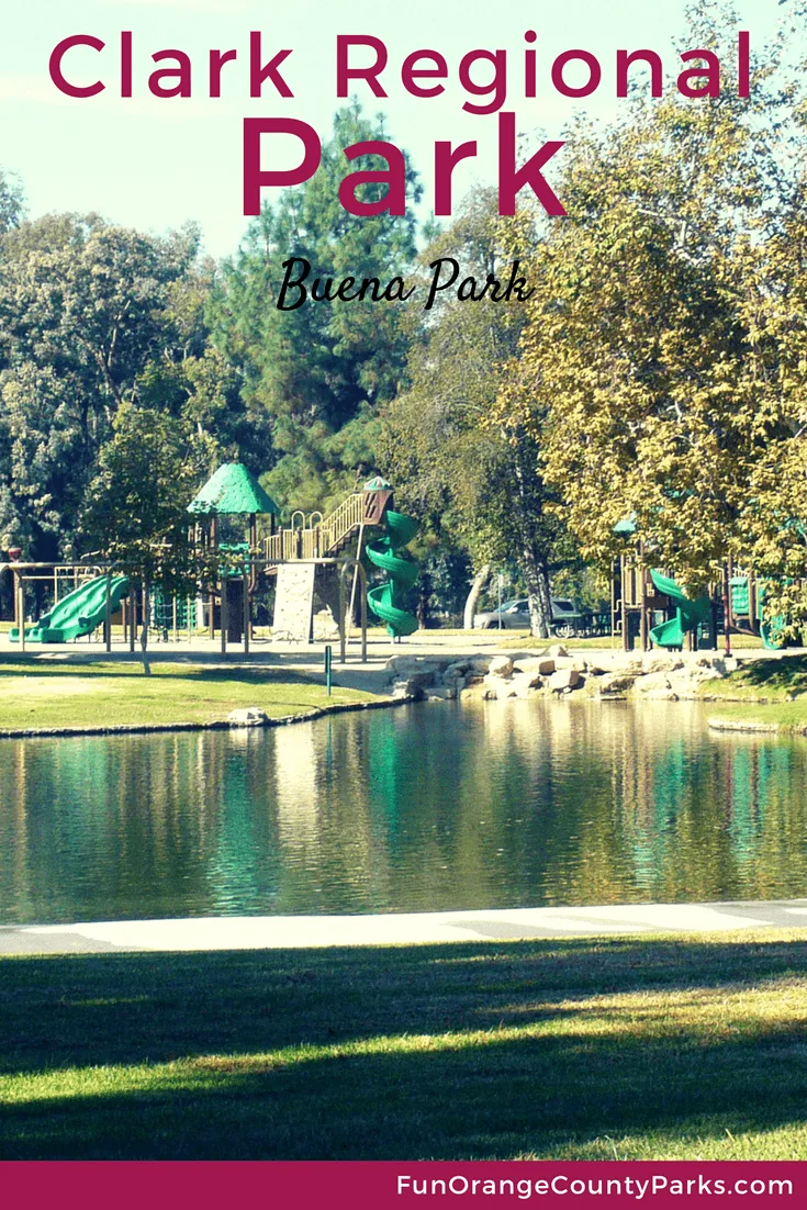 clark regional park buena park - view of playground from the lake