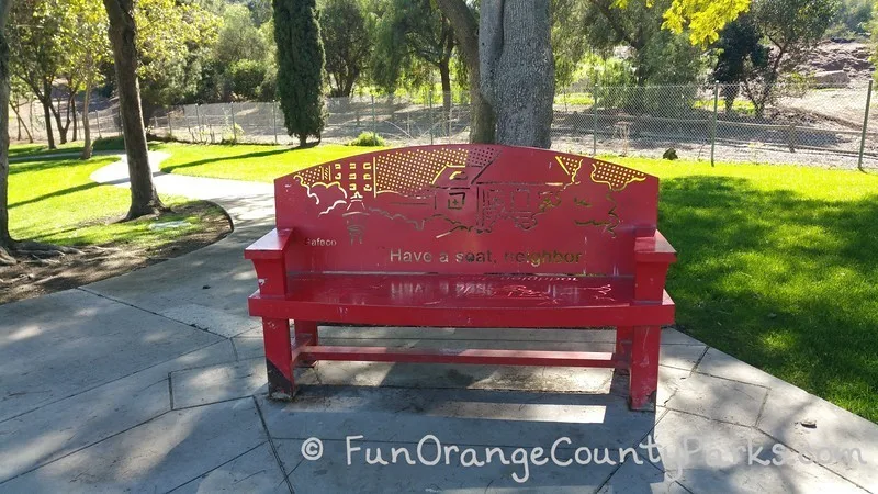 Iglesia Park Aliso Viejo red bench