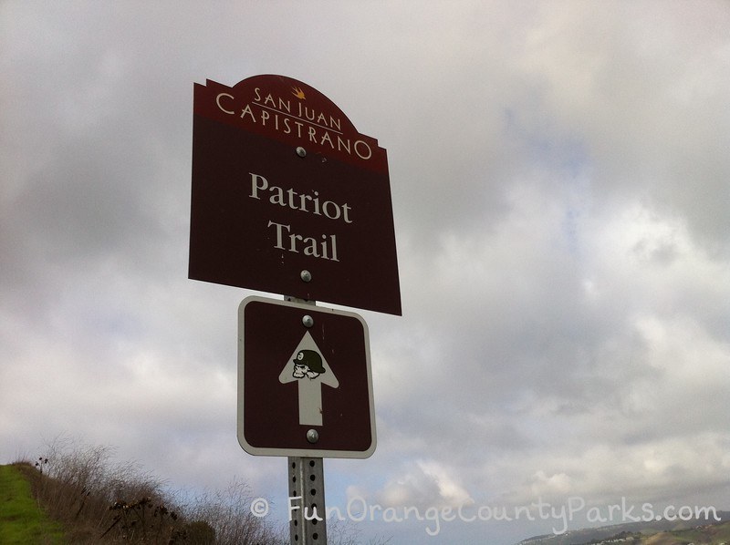san juan capistrano trail sign saying Patriot Trail