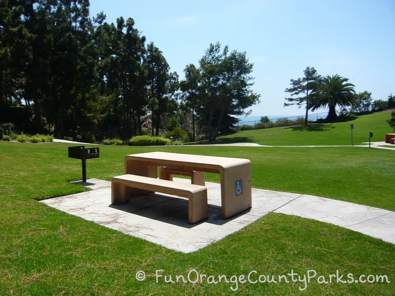 Picnic table and grill at Pines Park overlooking the ocean