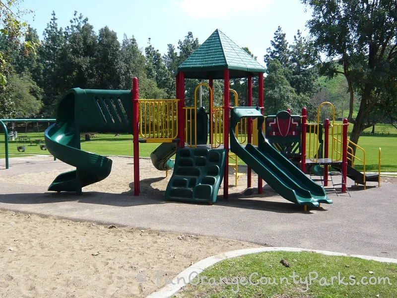 carbon canyon regional park brea - green playground with twisty slide and double slide