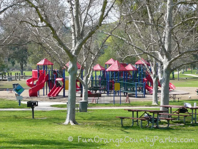 carbon canyon regional park brea - big red playground with view through the trees