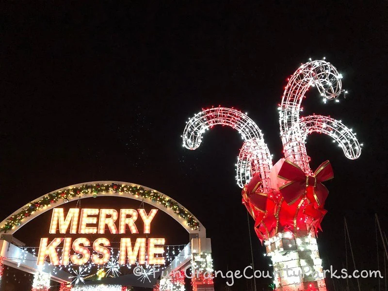 dana point harbor holiday lights Merry Kiss Me with lighted candy canes