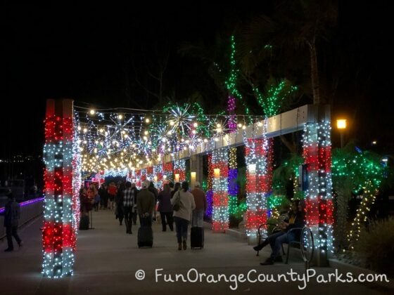 Dana Point holiday lights candy cane walkway