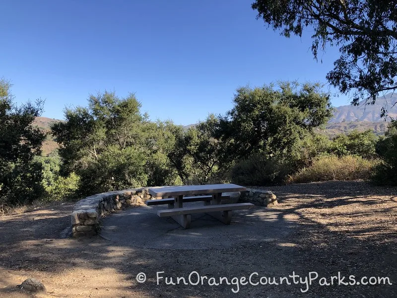 Picnic area along the Mesa Trail in O'Neill Regional Park