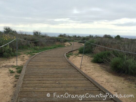 boardwalk winding through the bluff top near pelican point and treasure cove at crystal cove state park