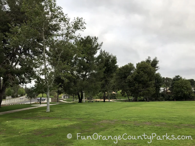 wide view of the big lawn area at Rolling Hills Park in Fullerton